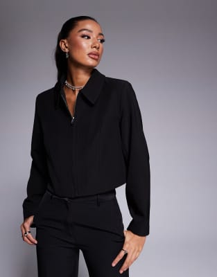 River Island - Jacke in Schwarz mit Kragen und Reißverschluss