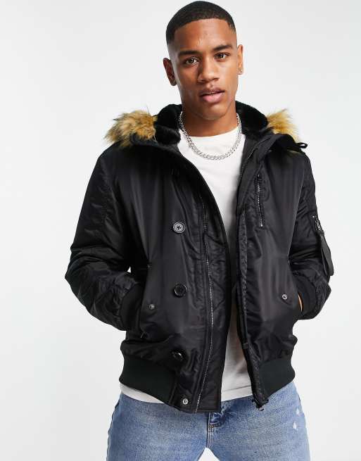 Faux fur hooded outlet button men's denim jacket