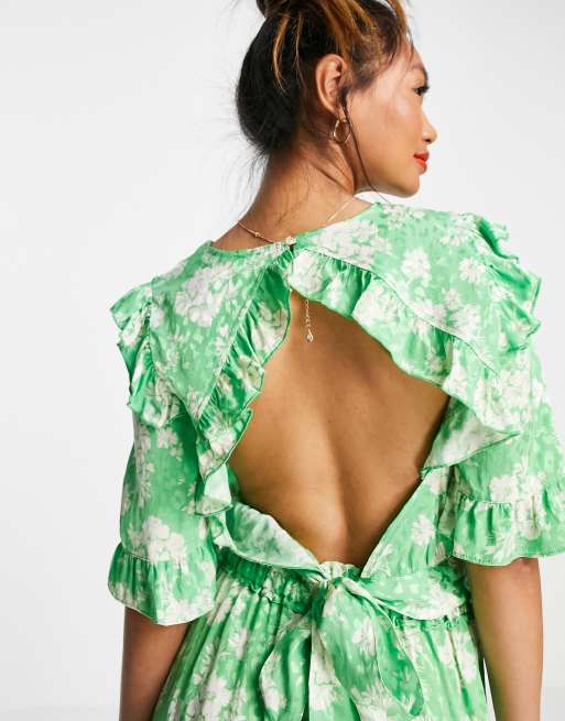 River Island jacquard floral open tie back top in green - part of a set |  ASOS