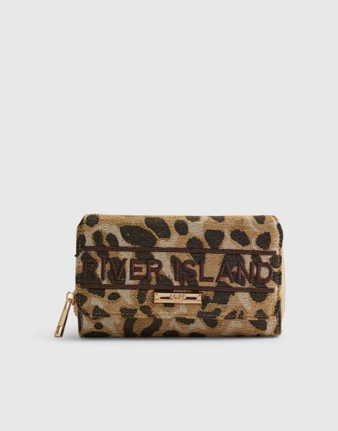 River Island Jacquard leopard print purse in beige - view 1