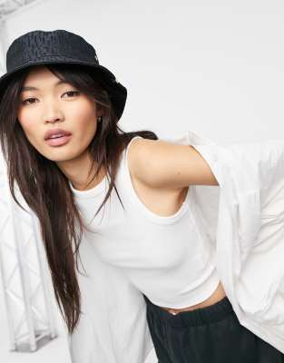 River Island Jacquard Monogram Bucket Hat In Black ModeSens