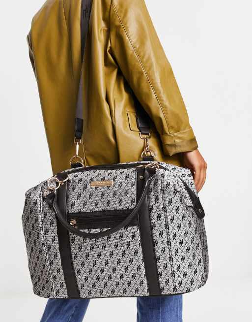 River Island jacquard monogram carryall weekend bag in gray