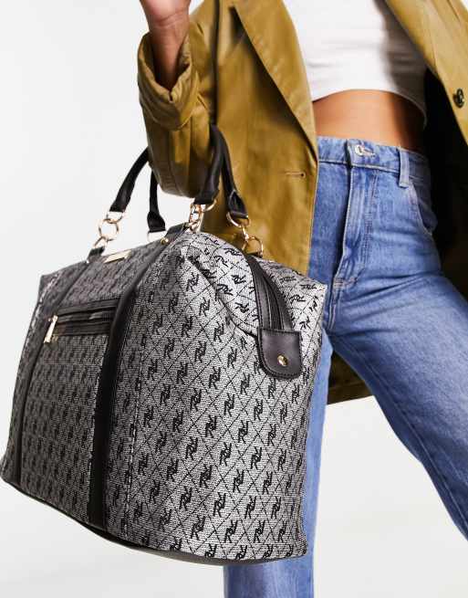 River Island jacquard monogram carryall weekend bag in gray