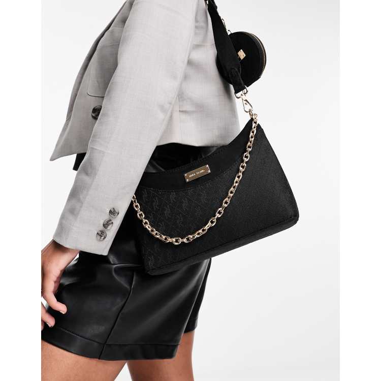 River Island cross body bag with monogram detail in black