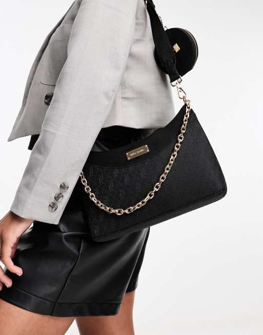 River Island Black Monogram Shoulder Bag