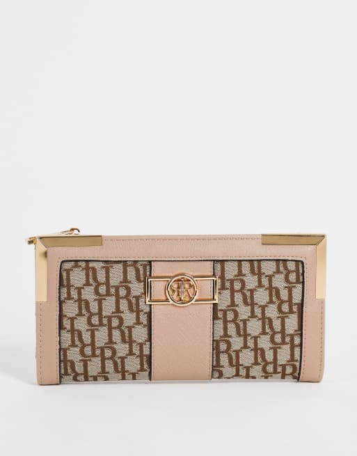 River Island jacquard monogram purse in brown | ASOS