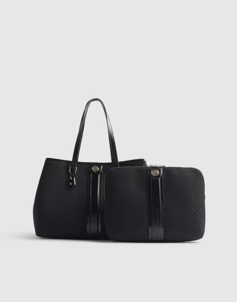 River Island Jacquard monogram shopper bag bundle in black - view 1