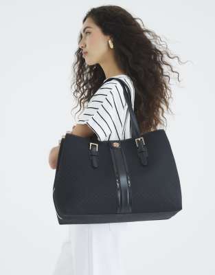 River Island Jacquard monogram shopper bag in black - view 1