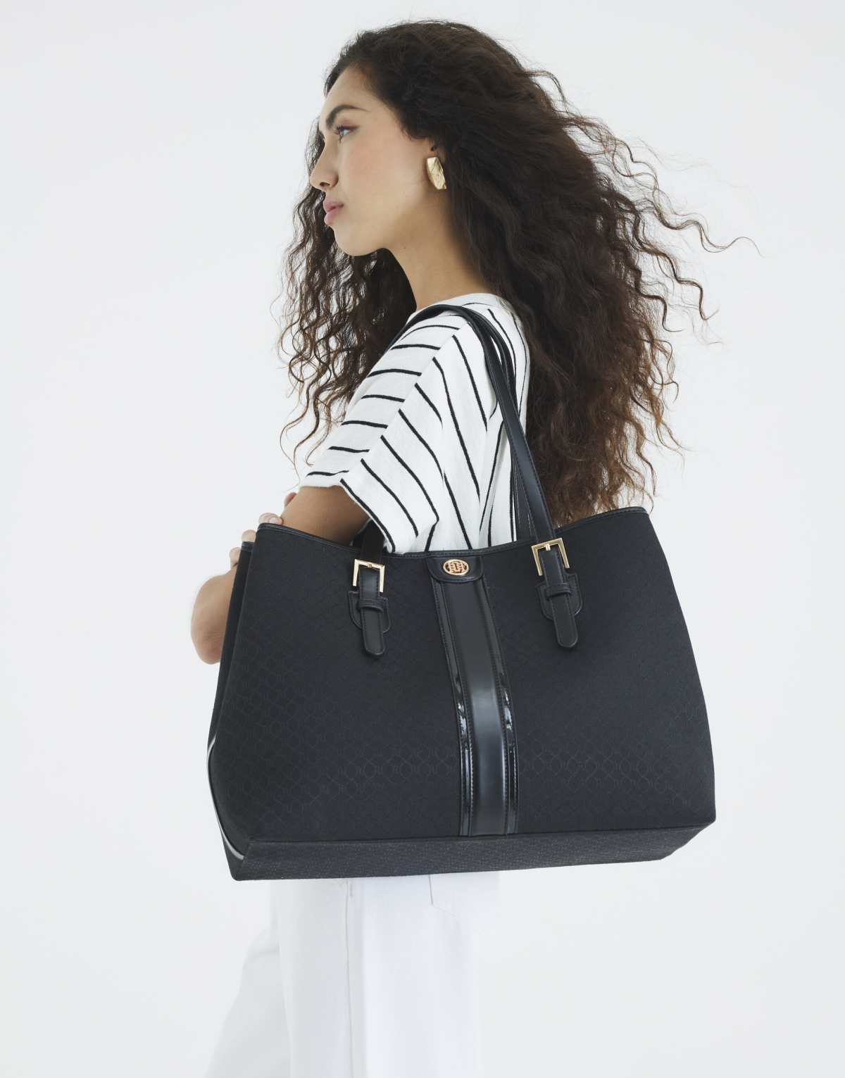 River Island Jacquard monogram shopper bag in black