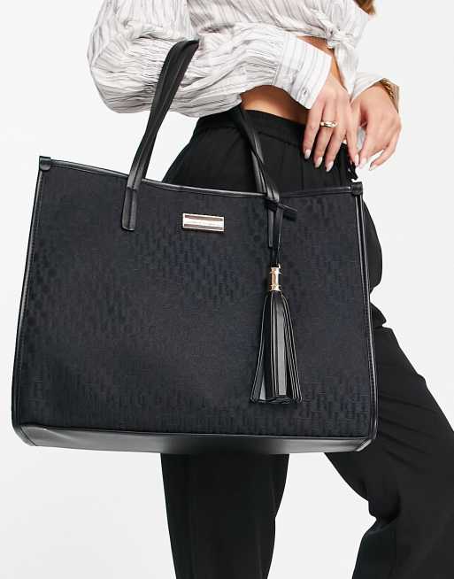 Black RI monogram jacquard shopper bag