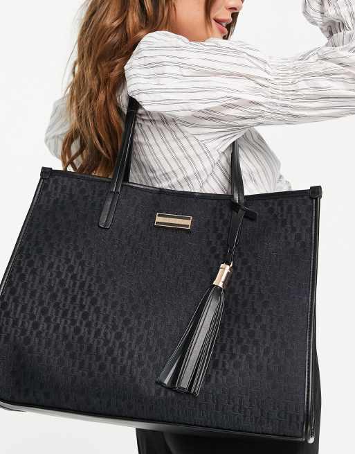 River Island Black Ri Monogram Tote Bag