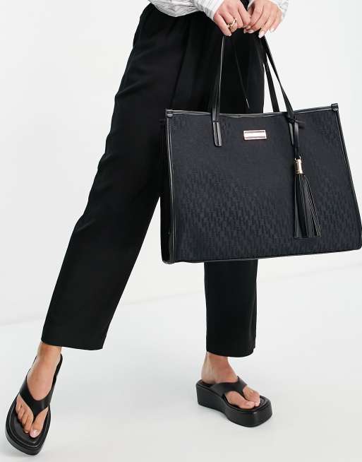 Black RI monogram jacquard shopper bag