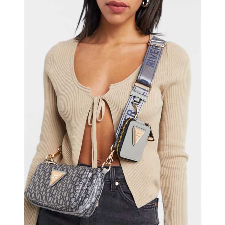 River Island jacquard monogram underarm side comp bag in gray