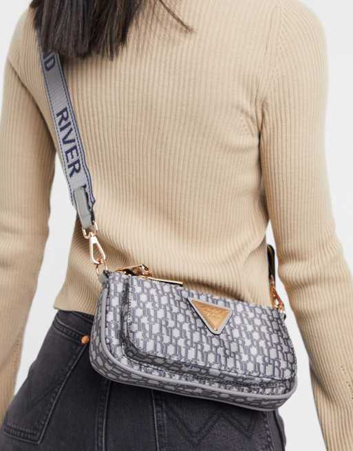 River Island jacquard monogram underarm side comp bag in gray