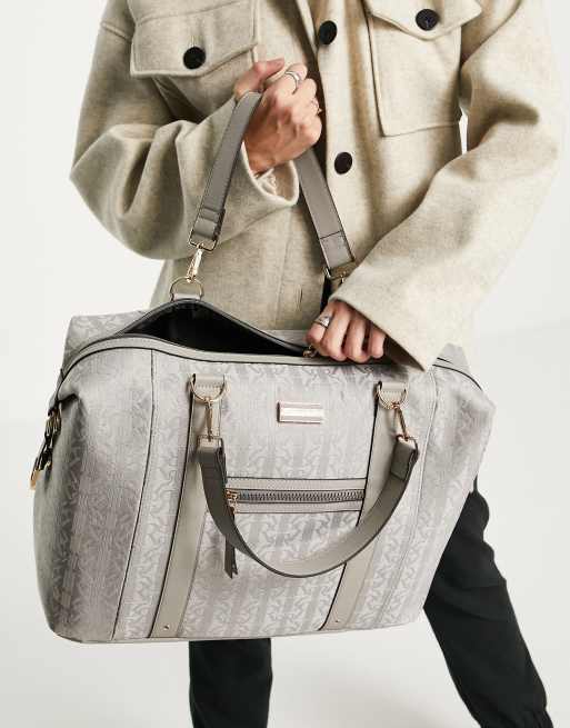 River Island jacquard monogram weekend bag in grey