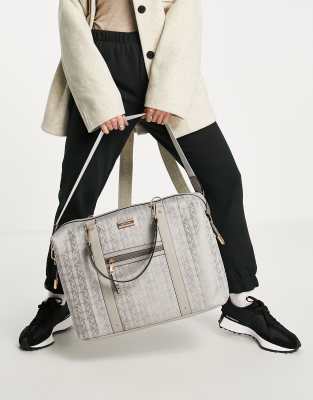 River Island jacquard monogram weekend bag in grey ASOS