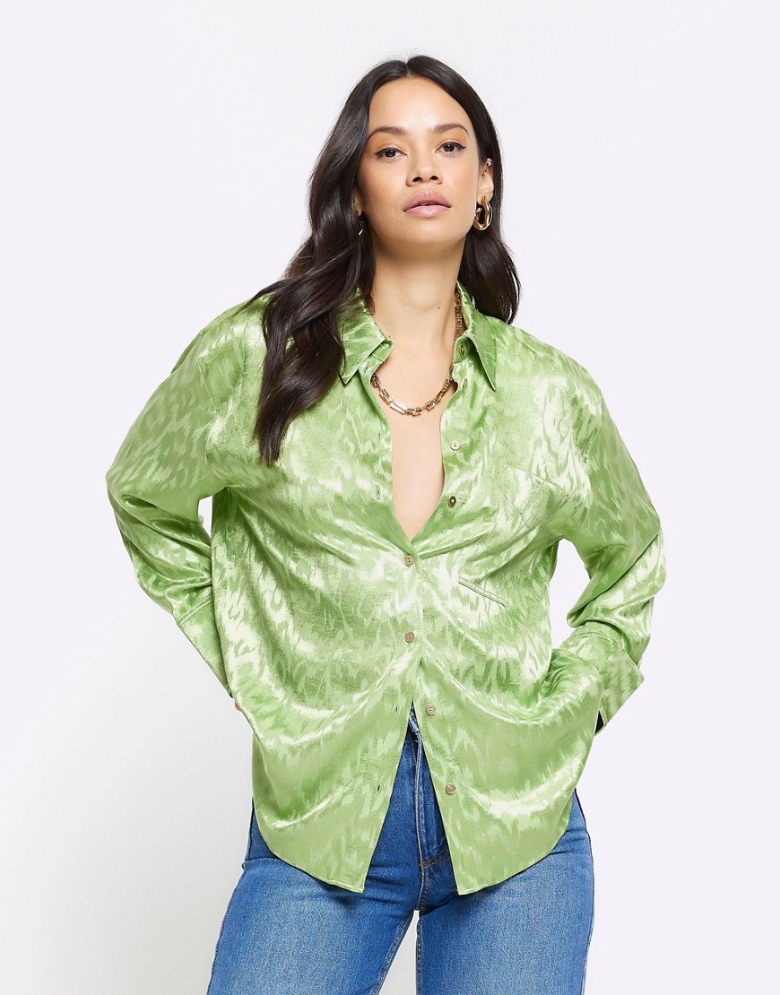 River Island Jacquard oversized shirt in green