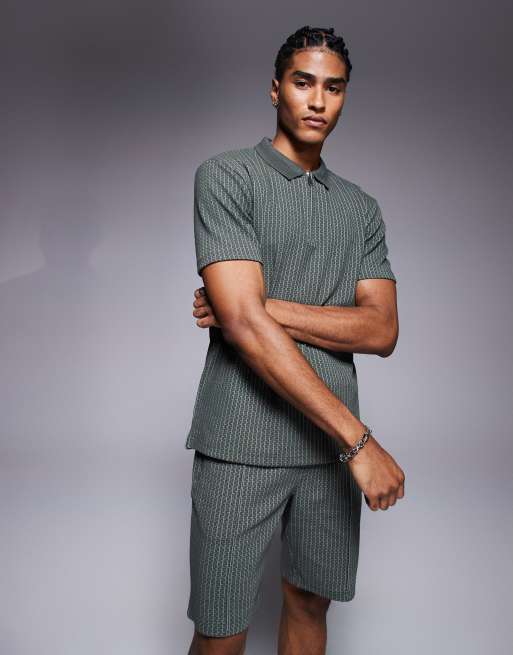 River Island jacquard polo in khaki (part of a set)
