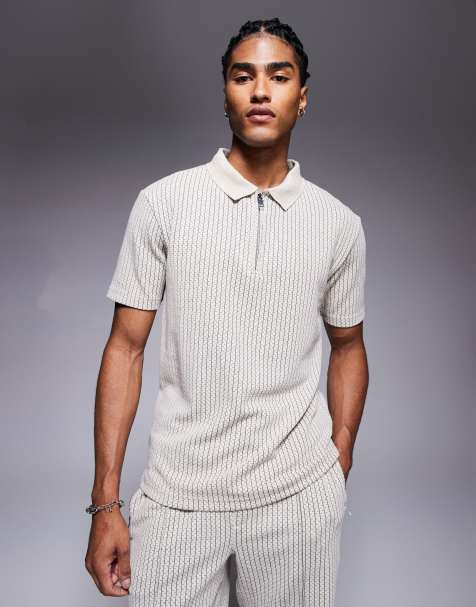 River Island jacquard polo in stone (part of a set) - view 1