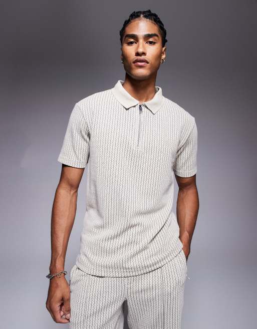 River Island jacquard polo in stone (part of a set)