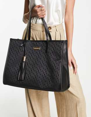 River Island jacquard shopper bag in black