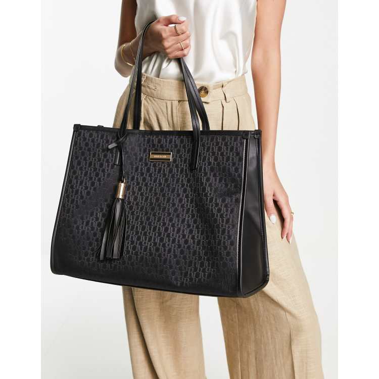 River Island jacquard shopper bag in black