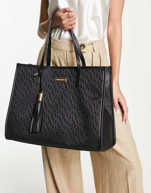 River Island jacquard shopper bag in black | ASOS