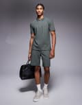 [River Island] River Island jacquard shorts in khaki (part of a set)-Green M KHAKI