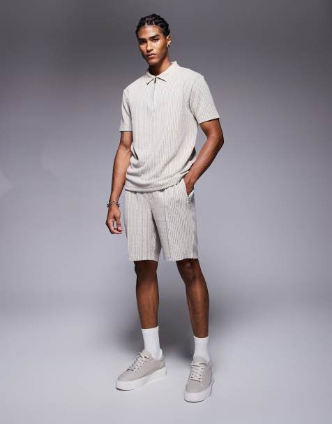 River Island jacquard shorts in stone - part of a set - view 1