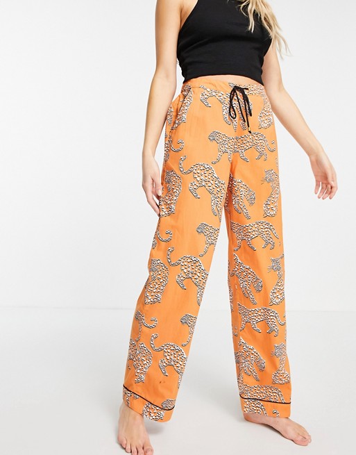 River Island jacquard tiger pyjama co-ord bottoms in orange