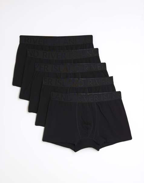 River Island Jacquard waistband pack of 5 trunks in black - view 1