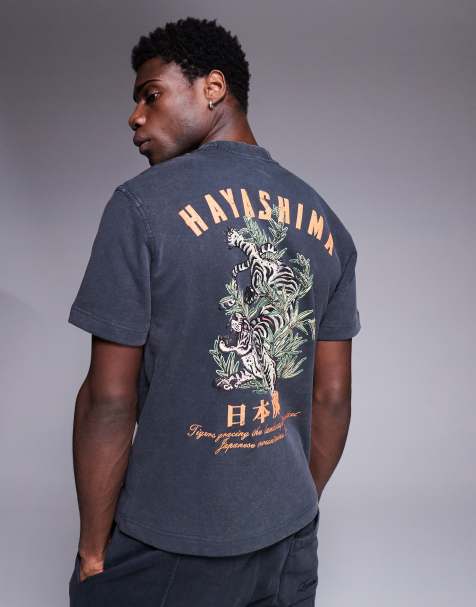 River Island Japanese back print t-shirt in washed black - part of a set - view 1