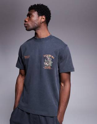 River Island Japanese Back Print T-shirt In Black