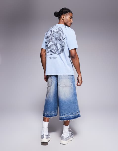 River Island Japanese back print t-shirt in washed light blue - view 1