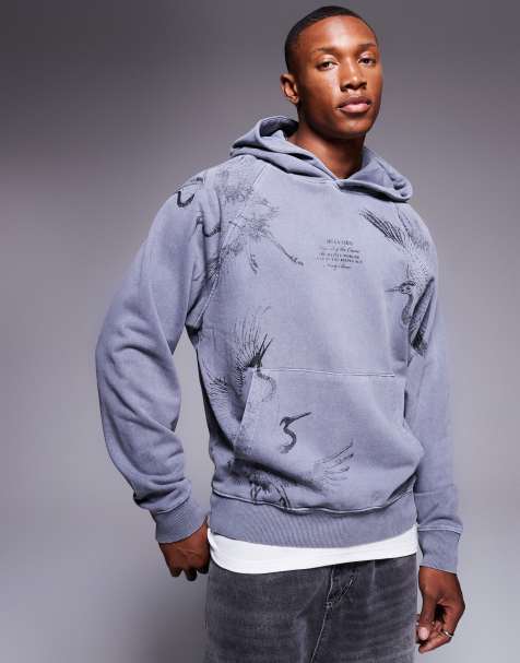 River Island Japanese crane back print hoodie in dark grey - view 1