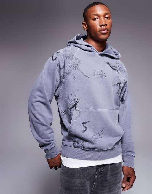 River Island Japanese crane back print hoodie in dark grey ASOS