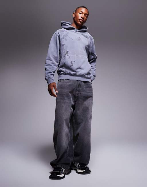 River Island Japanese crane back print hoodie in dark grey ASOS