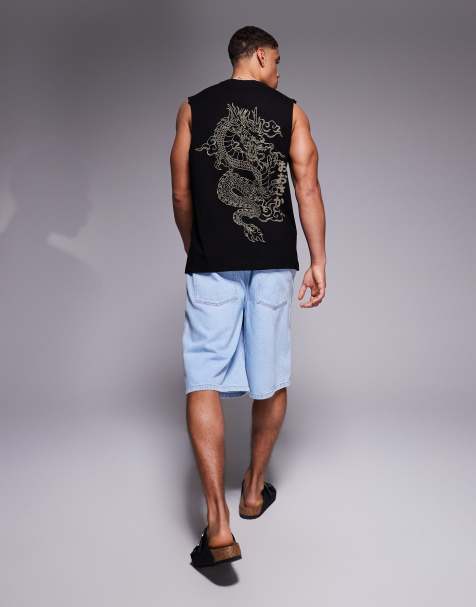 River Island Japanese dragon back print tank in black - view 1