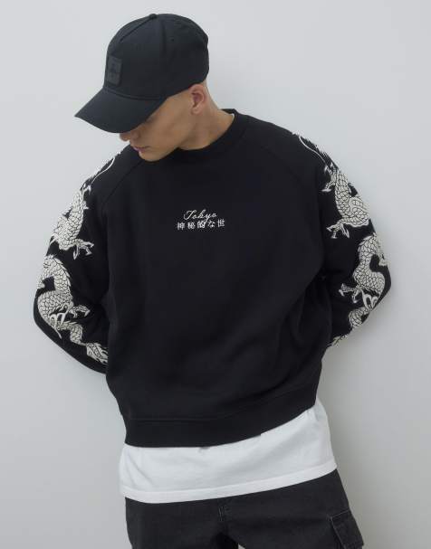 River Island Japanese dragon long sleeve sweatshirt in black - view 1