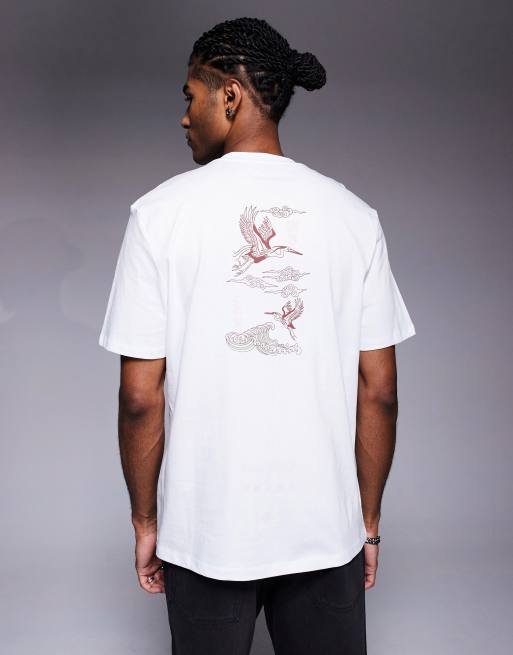 River Island Japanese embroidered oversized t-shirt in white