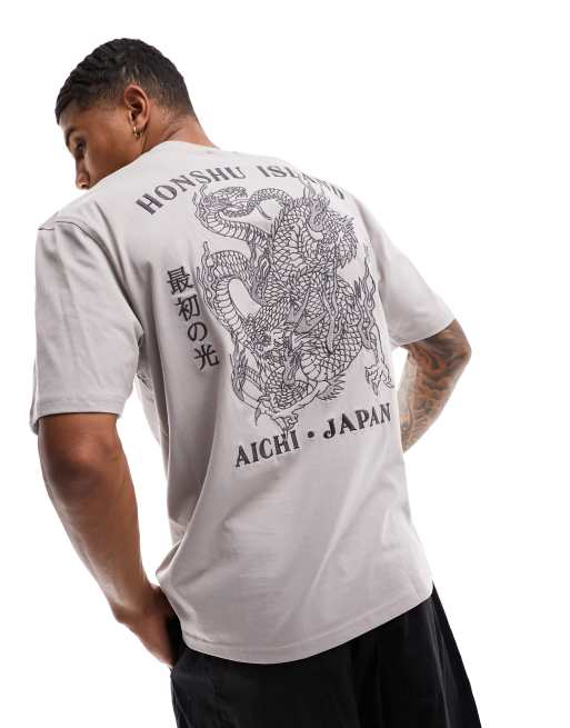 River Island Japanese embroidered t-shirt in light grey