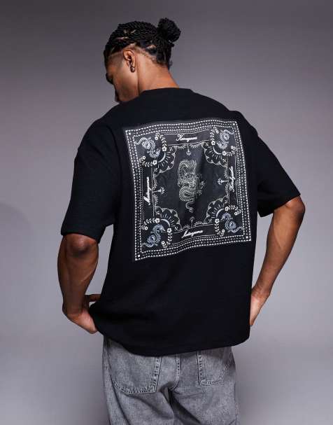 River Island japanese patch textured t-shirt in black - view 1