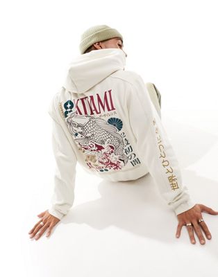 River Island Japanese print hoodie in ecru