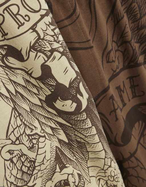 River Island Japanese print loungewear set in brown, 2 of 2