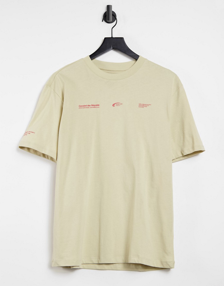 River Island Japanese printed regular fit t-shirt in stone-Neutral