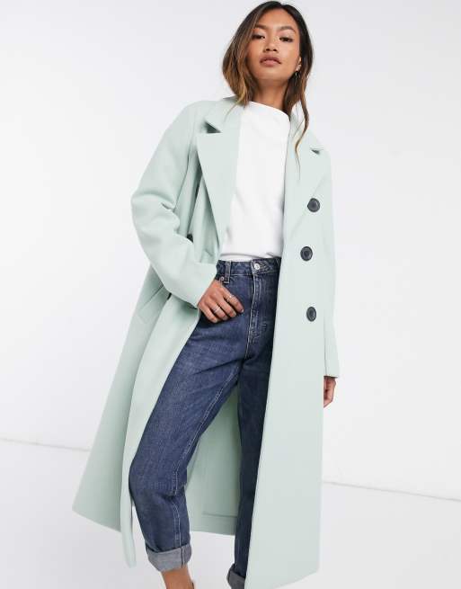 River Island - Jas met pofmouwen en riem in pistachegroen