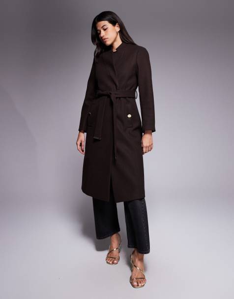 River Island - Jas met riem in donkerbruin - view 1