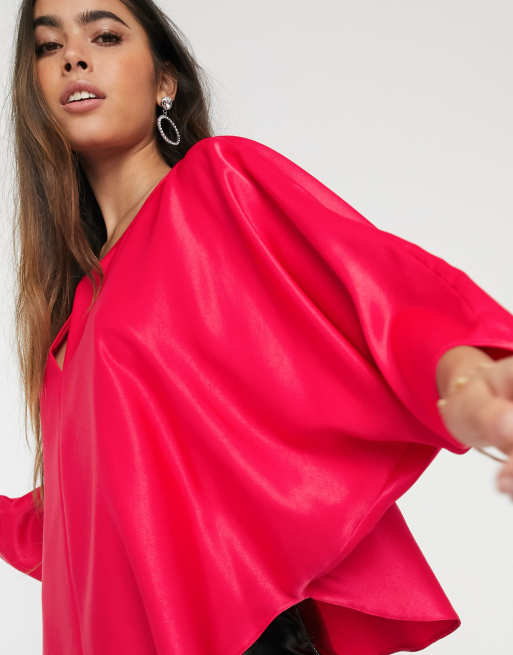 River Island – Jaskraworóżowa bluzka z tkaniny, 3 z 4