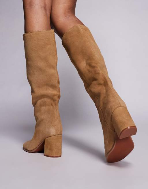 River Island – Jasnobrązowe zamszowe botki do kolan na obcasie, 2 z 4