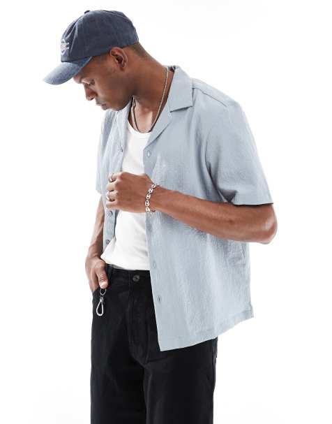 River Island seersucker shirt in light blue